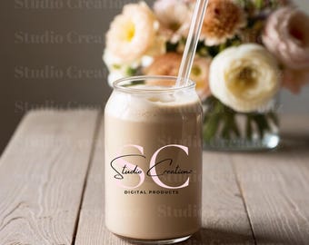 16 oz Libbey-glas kan mockup, helder glazen bierblikje-model, Libbey-glas mockup, boho-glas kan mock-up, productmodel, hoge kwaliteit JPG
