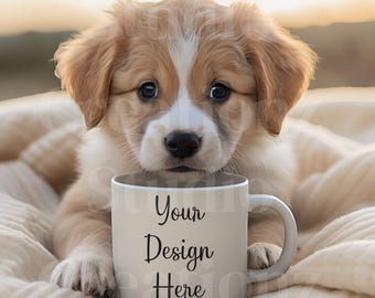 Witte mokmodel met puppy, mokmodel, hondenmoedermokmodel, mokmodel met hond