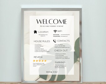 Airbnb-welkomstbord | Welkomstbord voor Airbnb-verhuurders | Bewerkbare sjabloon | Poster gastaankomst | Afdrukbare vakantiewoning