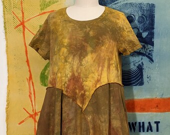 Autumn Crunch tunic~dress 2X-ish - Reconstructed, hand-dyed OOAK