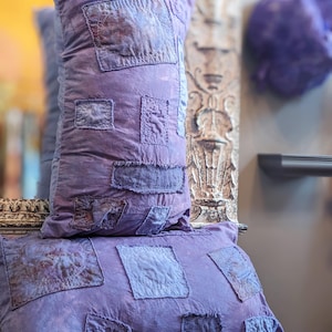 Wabi Sabi Patched Soft-Purple Throw Pillows (Set of 2) Hand Dyed and stitched