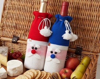 K001 Knitting Pattern - Santa bottle covers for wine and champagne - Amigurumi - by Zabelina Etsy