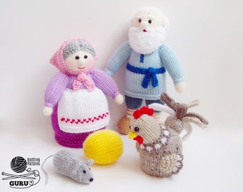 K065 Knitting Pattern - Chicken Ryaba 5 toys set: Mouse, Egg, Chicken, Grandpa, Grandma - by Zabelina Etsy