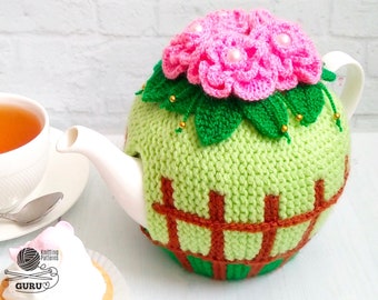 K059 Knitting Pattern - Dooryard  Knitted teapot warmer - table setting decoration - by Zabelina Etsy