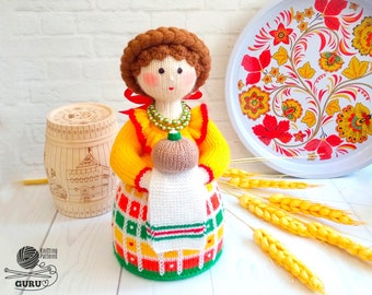 K095 Knitting Pattern - Lady with a Round Loaf bread Knitted interior doll - Amigurumi doll - by Zabelina Etsy