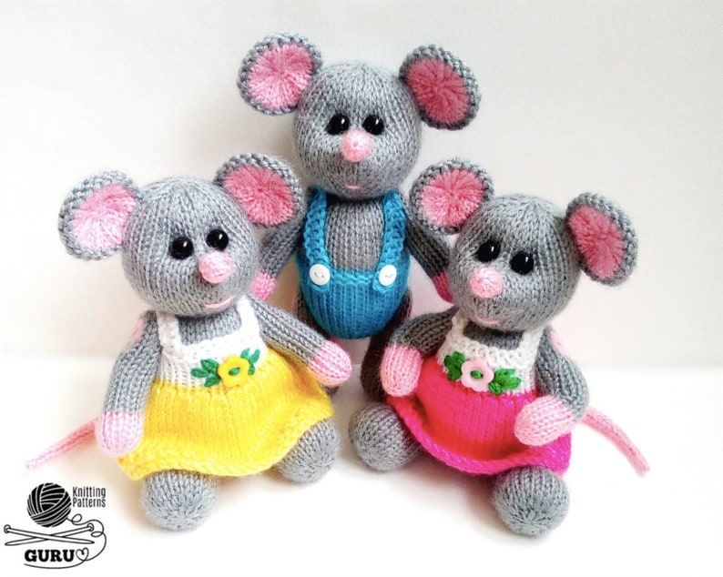 K034 Knitting Pattern Little Baby mice mouse rat with clothing animal dolls Amigurumi by Zabelina Etsy image 1