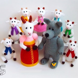 K053 Knitting Pattern - The Wolf and Seven Little Goats. Knitted Fairy Tale toys knitted animals, farm animal, playset - by Zabelina Etsy