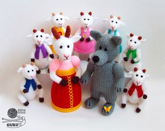 K053 Knitting Pattern - Knitted Fairy Tale The Wolf and Seven Little Goats. toys knitted animals - by Zabelina Etsy