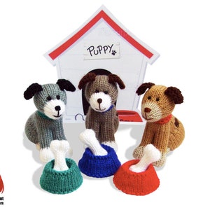 K003 Knitting Pattern - Dogs with bowls and bones soft toy - Amigurumi - by Zabelina Etsy