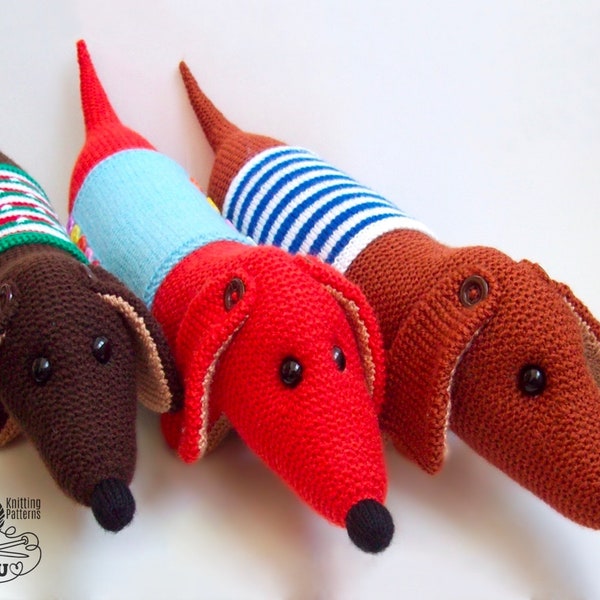 K052 Knitting Pattern - Dog Dachshund with 3 different covers - Amigurumi - by Zabelina Etsy