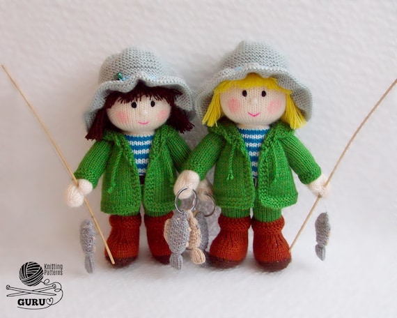 K083 Knitting Pattern Doll Fisherman With Clothes and Fish. Hat Coat Fishing Road Girlscout Brownie Girl by Zabelina Etsy Etsy Canada
