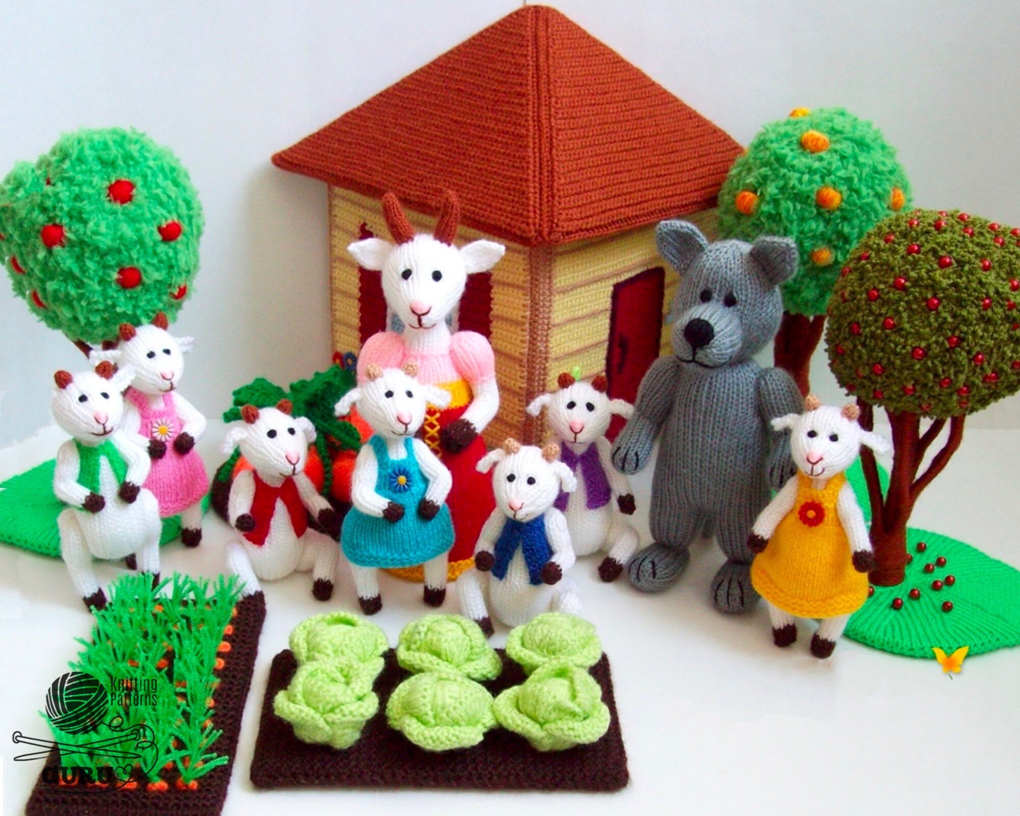 K063 Knitting Pattern Mother goat and 7 little goats Etsy