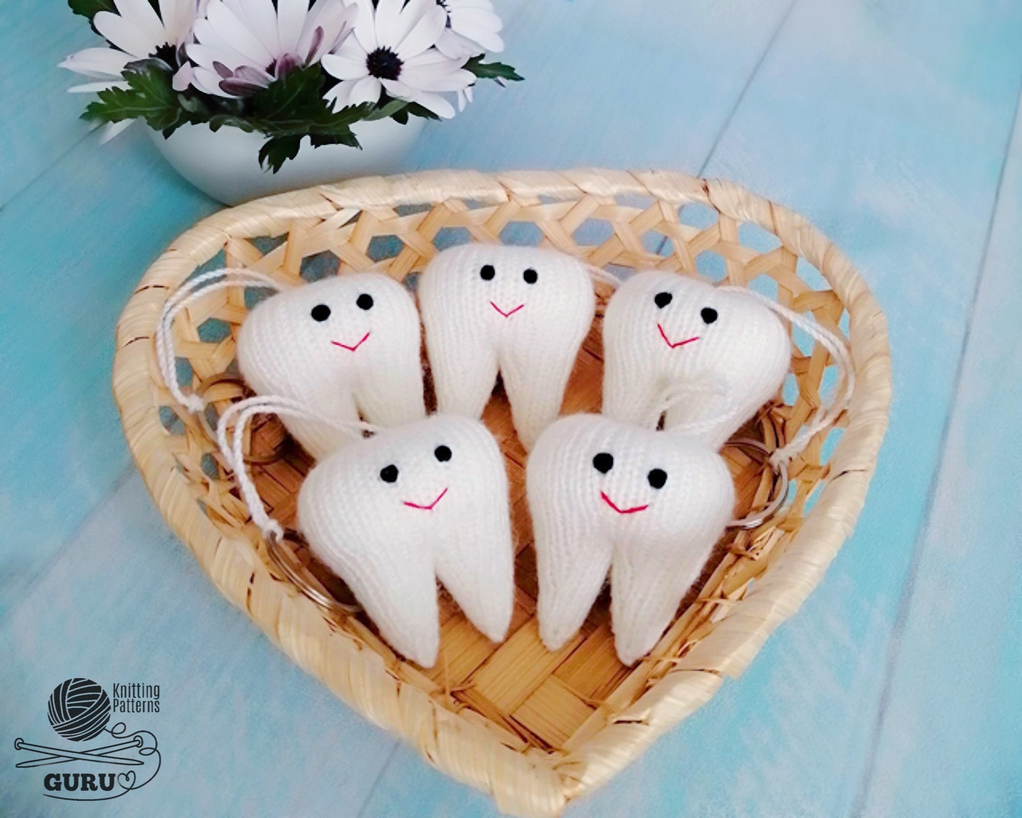K088 Knitting Pattern - Teeth Tooth Key Chain or Fairy Present