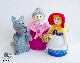 K085 Knitting Pattern - 4 toys set: Doll Girl, Grandpa, Grandma, wolf - by Zabelina Etsy