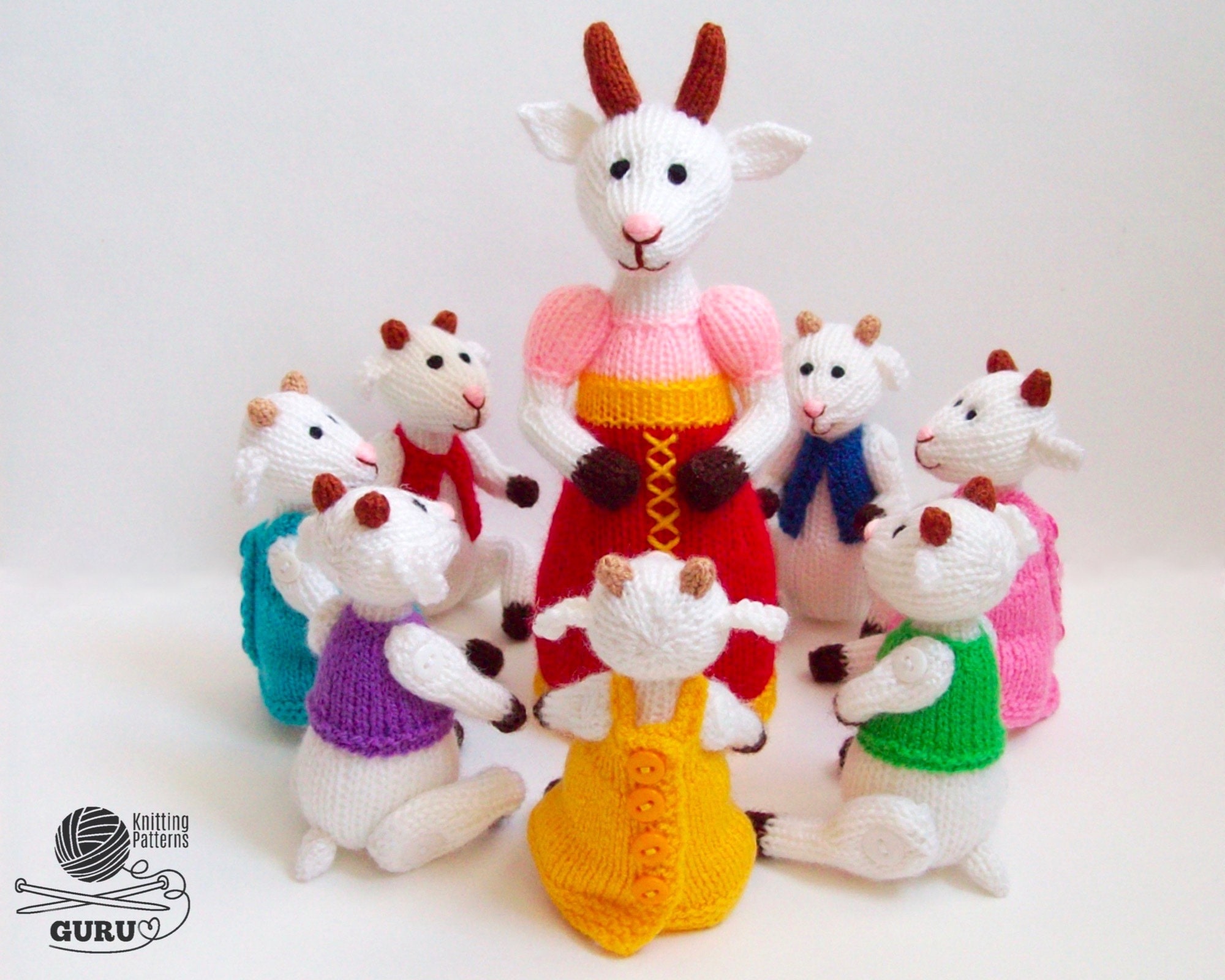 K063 Knitting Pattern Mother goat and 7 little goats Etsy 日本