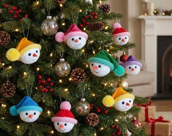 K116 Snowman bauble Knitting Pattern - Christmas tree decoration with Beanie and bonnet hats by Zabelina Etsy