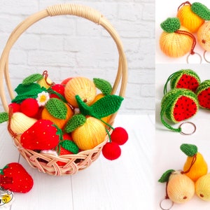 K004 Knitting Pattern - Fruits and Berries key chain or decor  - Amigurumi - by Zabelina Etsy