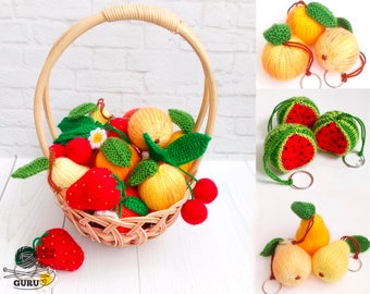 K004 Knitting Pattern - Fruits and Berries key chain or decor  - Amigurumi - by Zabelina Etsy