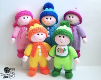 K035 Knitting Pattern - Baby dolls with 3 different hats and clothing - Amigurumi - by Zabelina Etsy