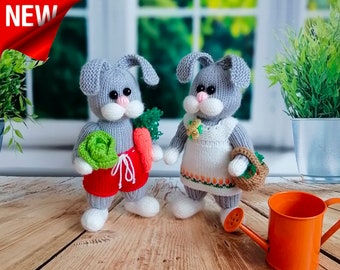 K106 Knitting Pattern - Rabbit boy and girl with accessories and clothing Soft toys - Amigurumi - by Zabelina Etsy