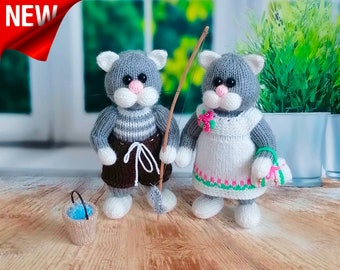 K104 Knitting Pattern - Cat Kittens boy and girl with accessories and clothing Soft toys - Amigurumi - by Zabelina Etsy