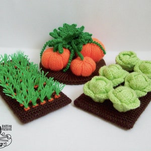 K037 Vegetables Knitting Pattern - Kitchen Garden vegetable patch: Carrot, Pumpkin, Cabbage. Puppet theatre - Amigurumi Zabelina Etsy