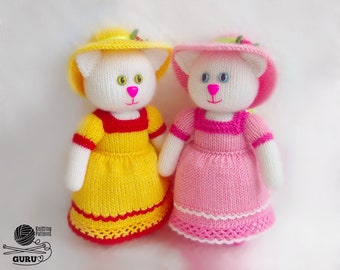 K084 Knitting Pattern - Glamorous Cat with clothes (Dress, underwear, hat) - Amigurumi - by Zabelina Etsy