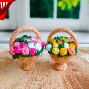 K105 Knitting Pattern - Basket with roses. Flowers Window, home decoration, Thank you gift - by Zabelina Etsy