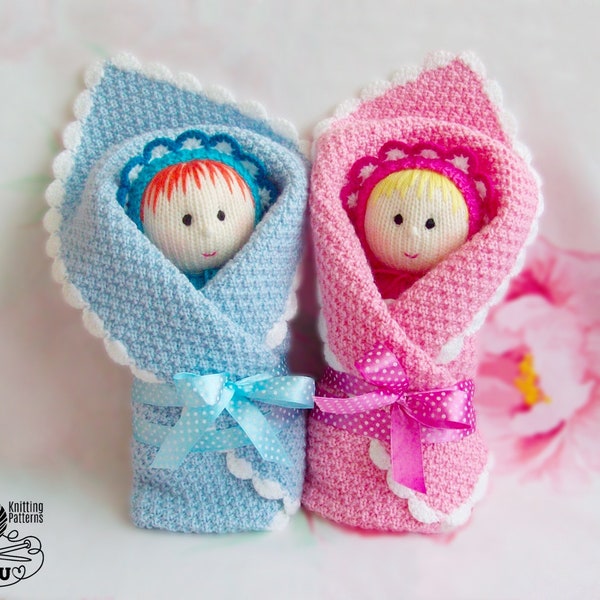 K075 Knitting Pattern - Babies with blanket and bonnet (Boy and girl) baby doll - Amigurumi - by Zabelina Etsy