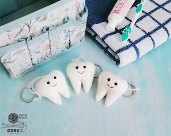 K088 Knitting Pattern - Teeth Tooth key chain or Fairy Present, Dentist decor  - Amigurumi - by Zabelina Etsy
