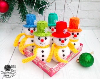 K016 Knitting Pattern - Snowman decor with 3 hats - Amigurumi Christmas New Year - by Zabelina Etsy