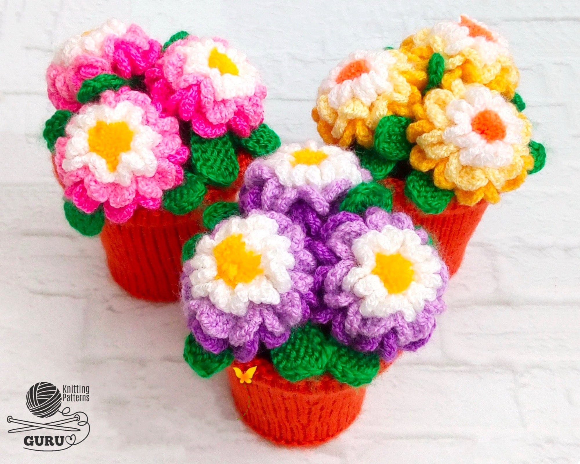 K047 Knitting Pattern Daisies Flowers in Pots. Window Home Etsy