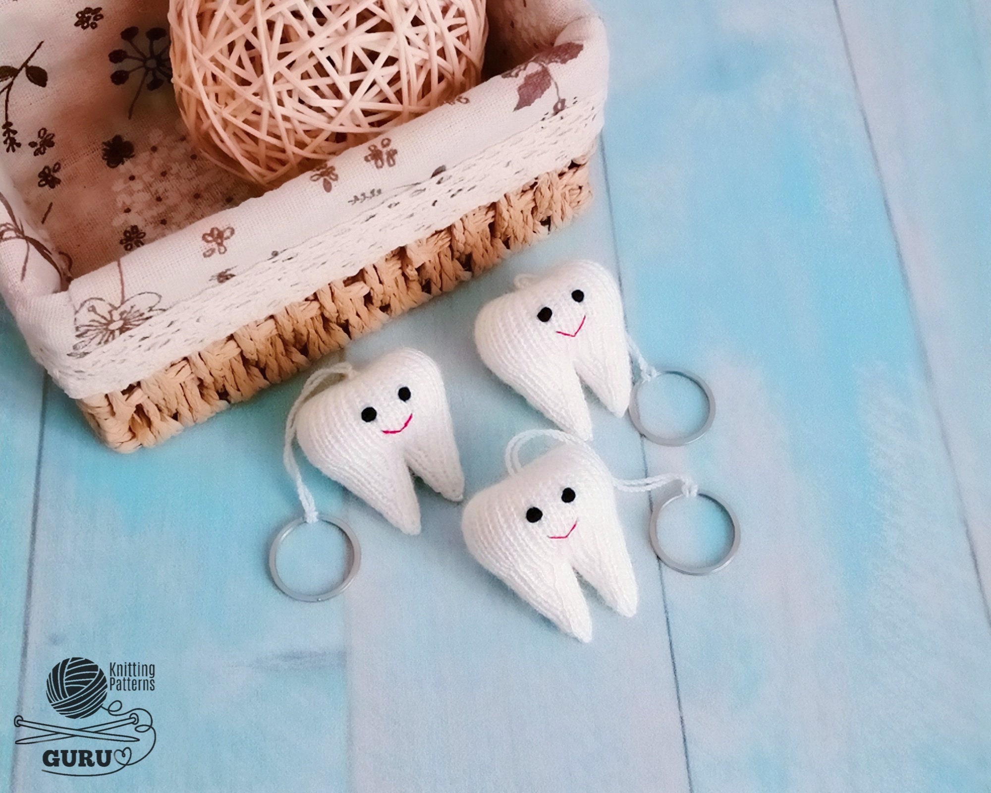 K088 Knitting Pattern - Teeth Tooth Key Chain or Fairy Present