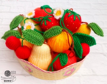 K004 Knitting Pattern - Fruits and Berries key chain or decor  - Amigurumi - by Zabelina Etsy