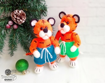 K100 Knitting Pattern - Tigers Best Friends Boy and Girl toys - Amigurumi animal - by Zabelina Etsy