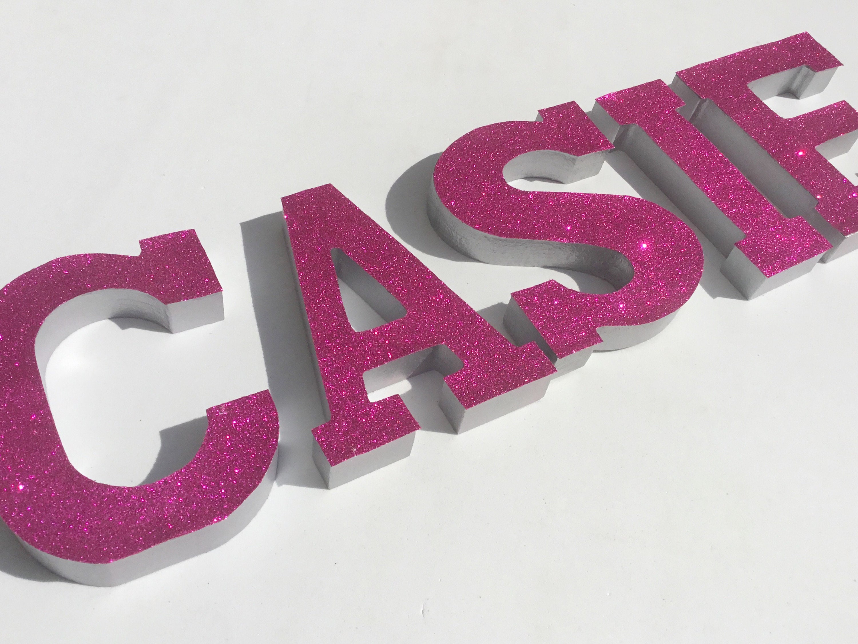 Hot Pink Glitter Wooden Letters Glam Wall Decor Teen Girl Etsy