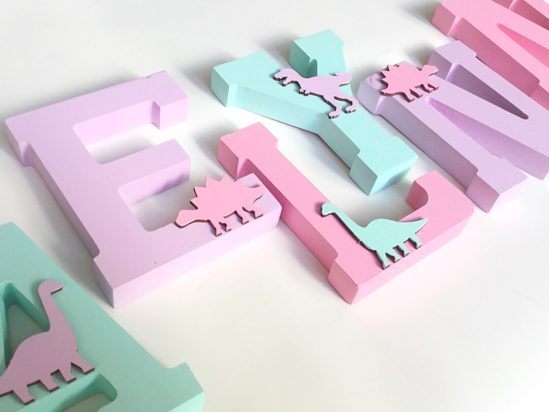 Baby Girl Dinosaur Decor, Pink Dinosaur Nursery Name Sign, Girl Nursery