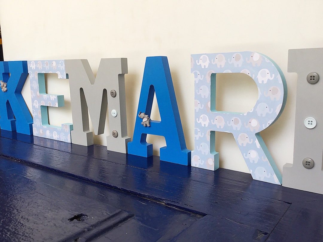 Elephant Nursery Wall Letters, Boy Nursery Decor, Baby Shower Name Sign