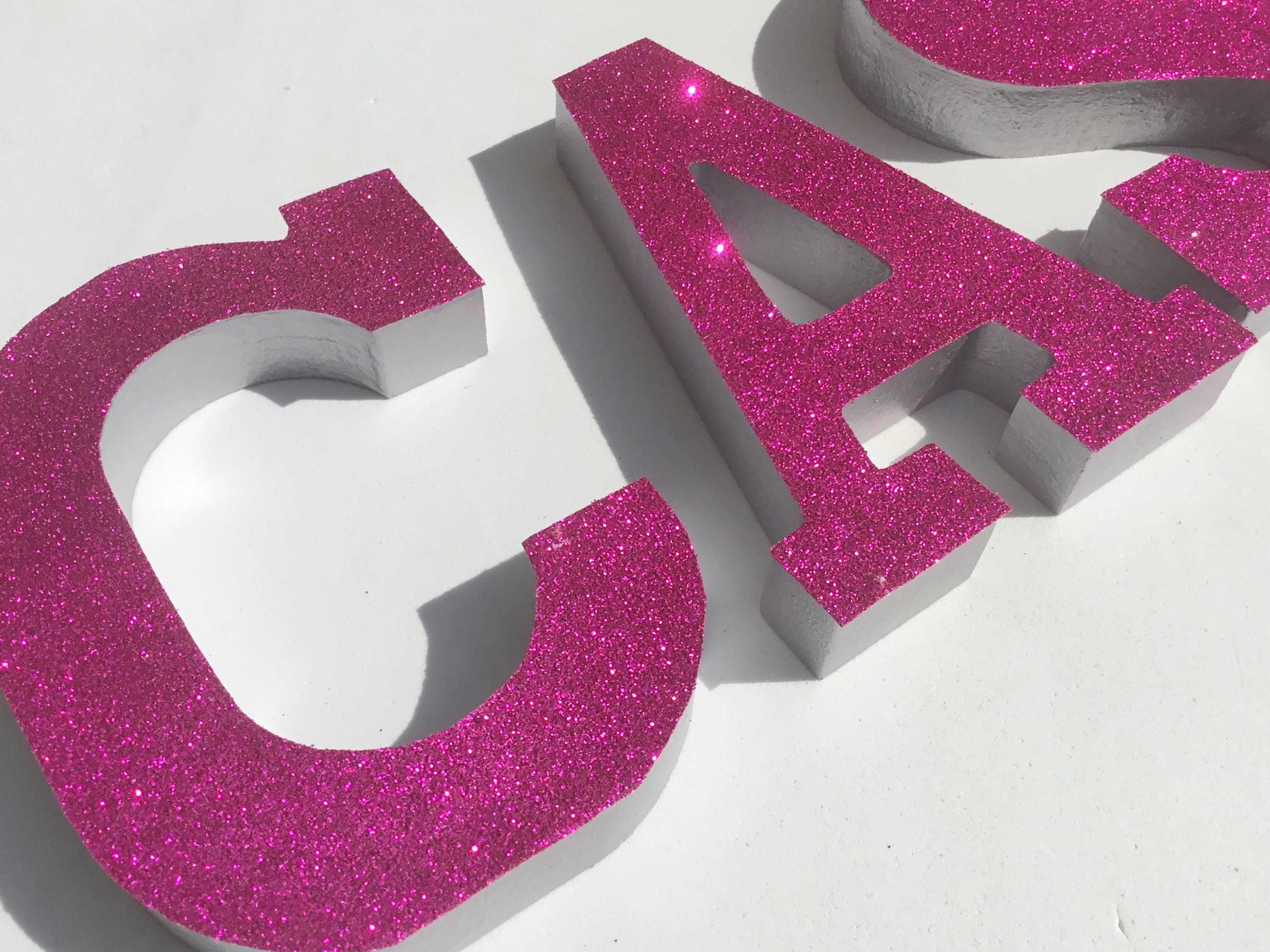Hot Pink Glitter Wooden Letters Glam Wall Decor Teen Girl Etsy