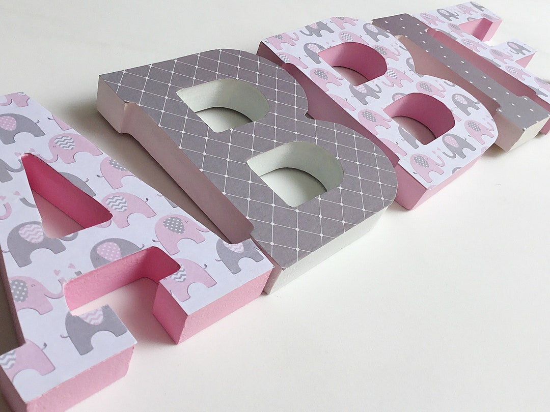 Elephant Nursery Name Sign, Baby Shower Decor, Baby Girl Nursery Decor