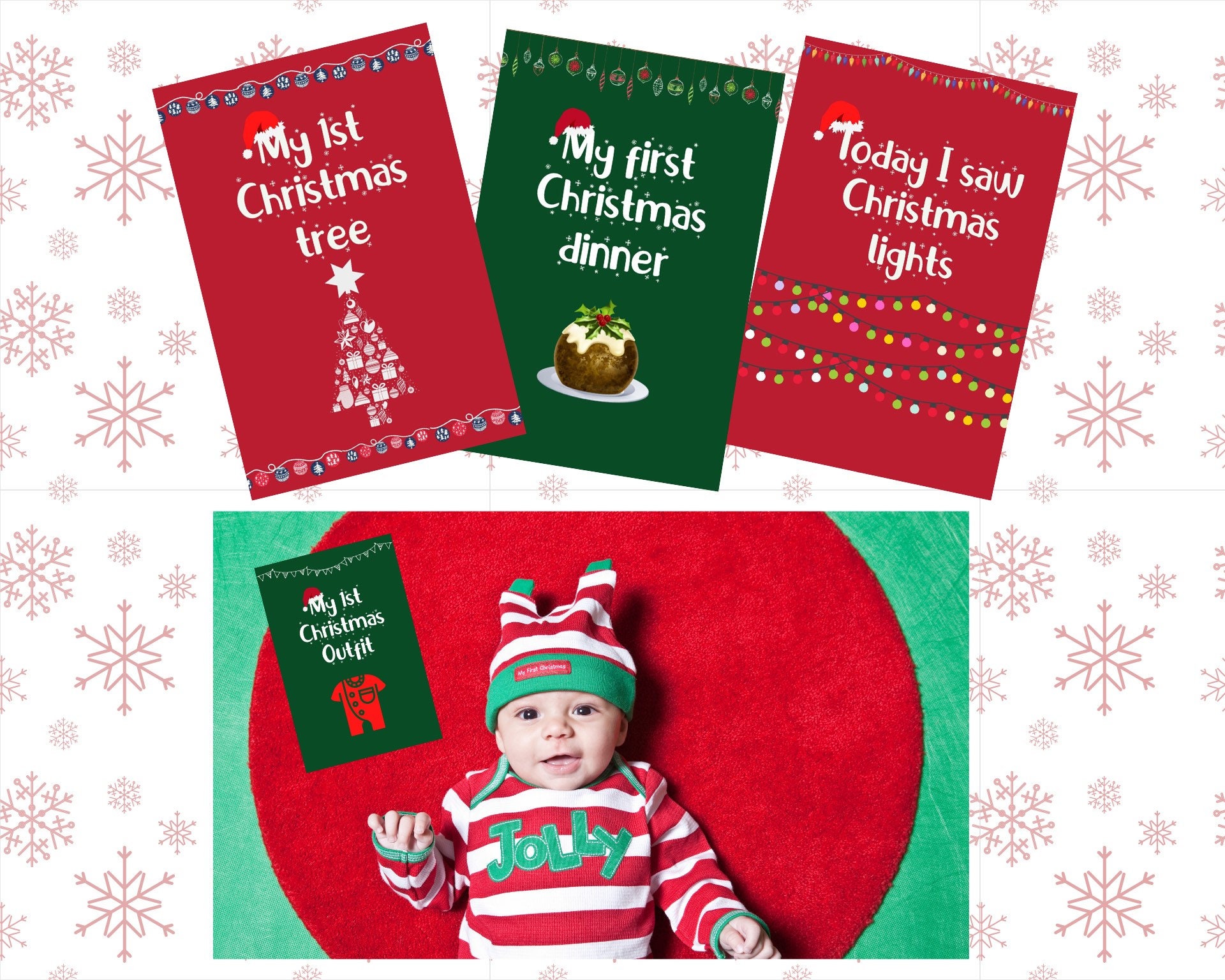 Christmas baby milestone cards for baby first christmas photo  etsy