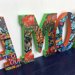 Graffiti Wall Letters, Street Art Name Sign, Kids Bedroom Decor, Graffiti Wood Letters, Hip Hop Party Decor, Gifts for Kids, Teen Room Decor