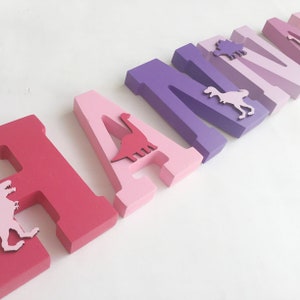 Girl Dinosaur Wall Decor, Pink Dinosaur Wall Letters, Girl Dinosaur Party Wood Name Sign, Baby Name Letters for Baby Shower Gift