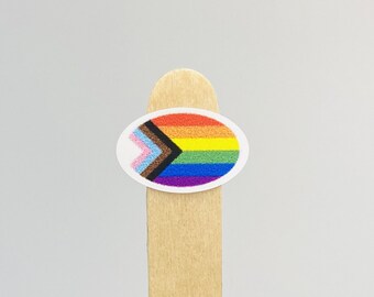 Progress Pride Flag Sticker - high quality, custom vinyl sticker, small size for your phone, computer, or virtually anywhere