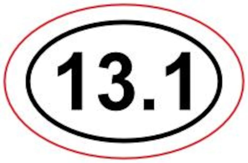 May include: A white oval sticker with a black border and red outline. The sticker features the number "13.1" in black.