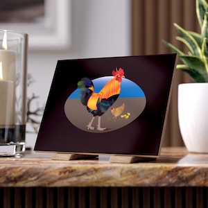 Piastrella in ceramica, sottobicchiere con illustrazione di gallo e gallina