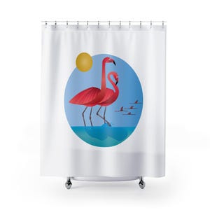 Flamingos on the Shore - Shower Curtains