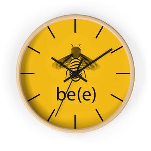 Bee Wall Clock | Yellow Insect Illustration, Wooden Frame (Silent Mechanism)