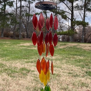 Colorful Glass Ovals Wind Chime: Handmade Garden Decor, 30 Inches