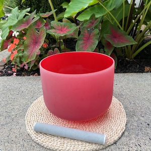 Root Chakra 10 Inch C Note Frosted Quartz Crystal Singing Bowl Musical Sound Healing Chakra Meditation Bowl with a Mallet & Rubber O-ring